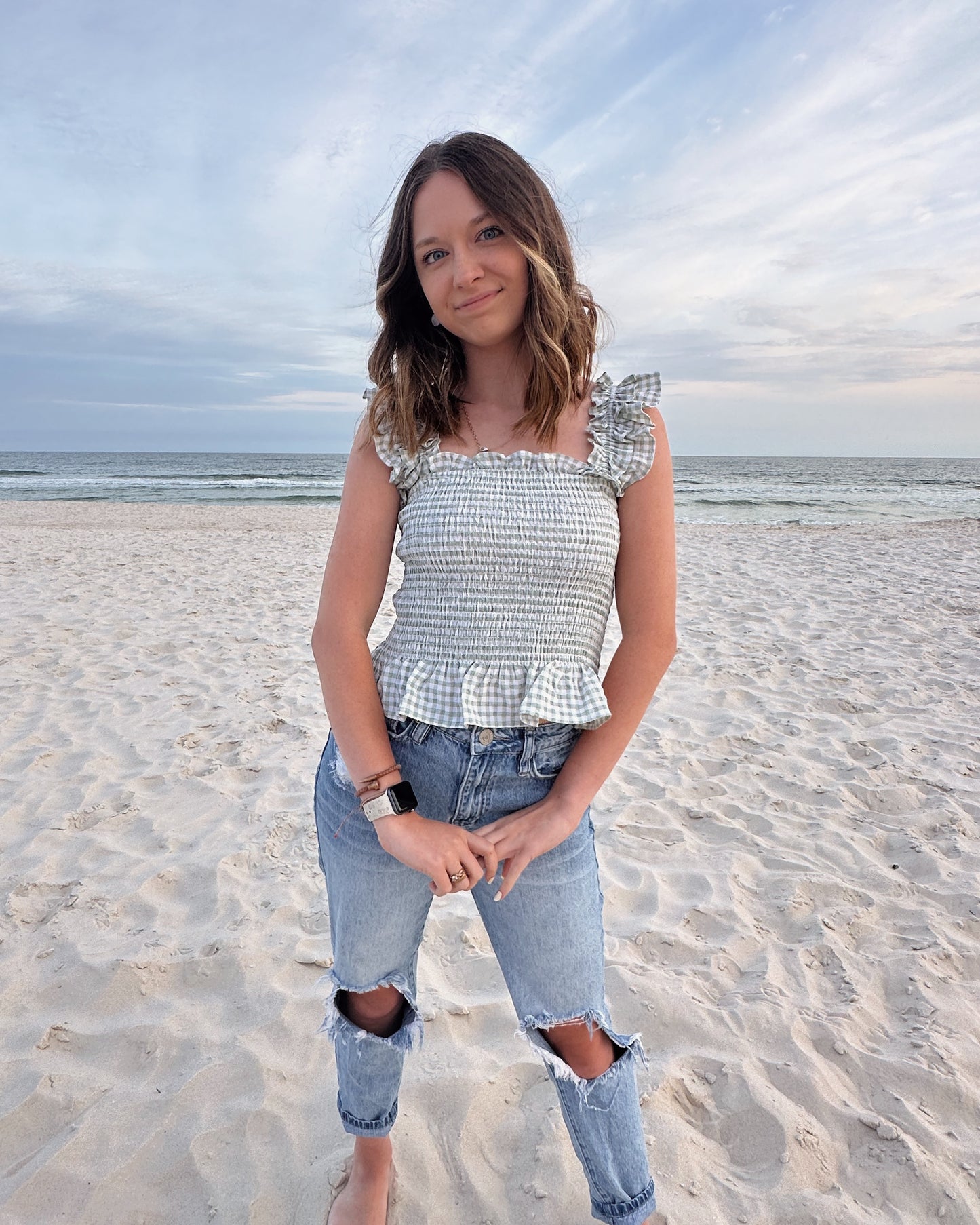 Sage Gingham Top