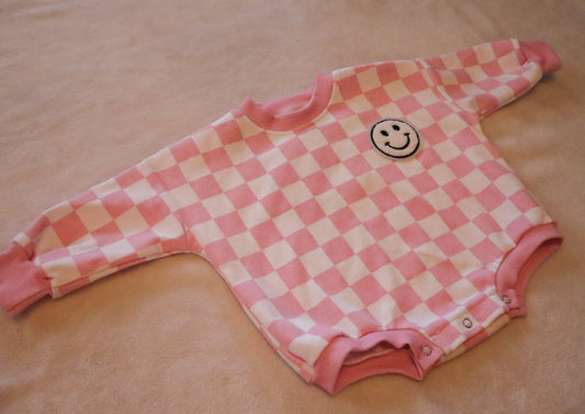 Pink Checkered Bubble Romper