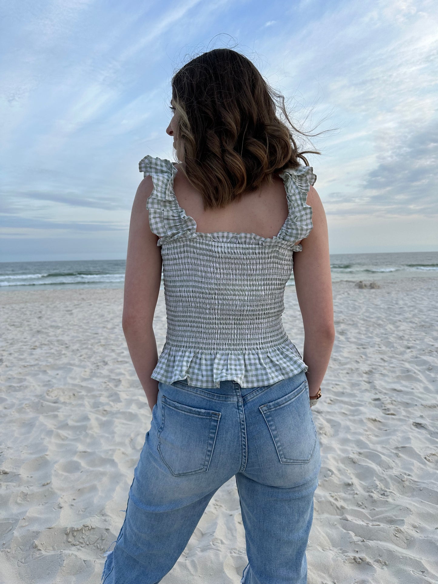 Sage Gingham Top