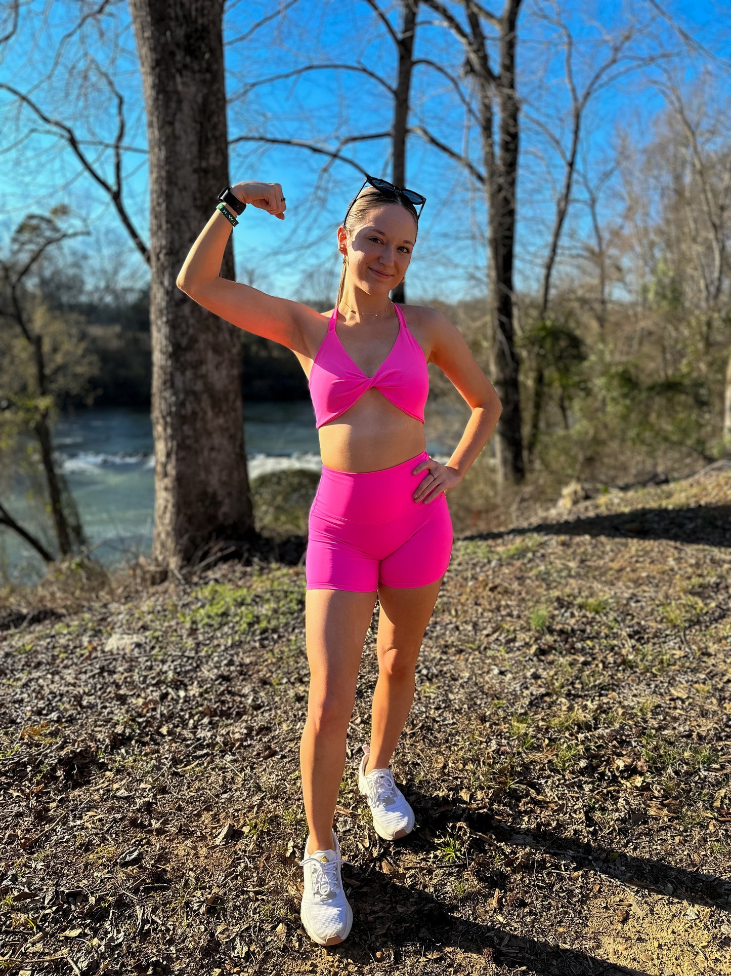 Pink Twist Front Halter Activewear Set