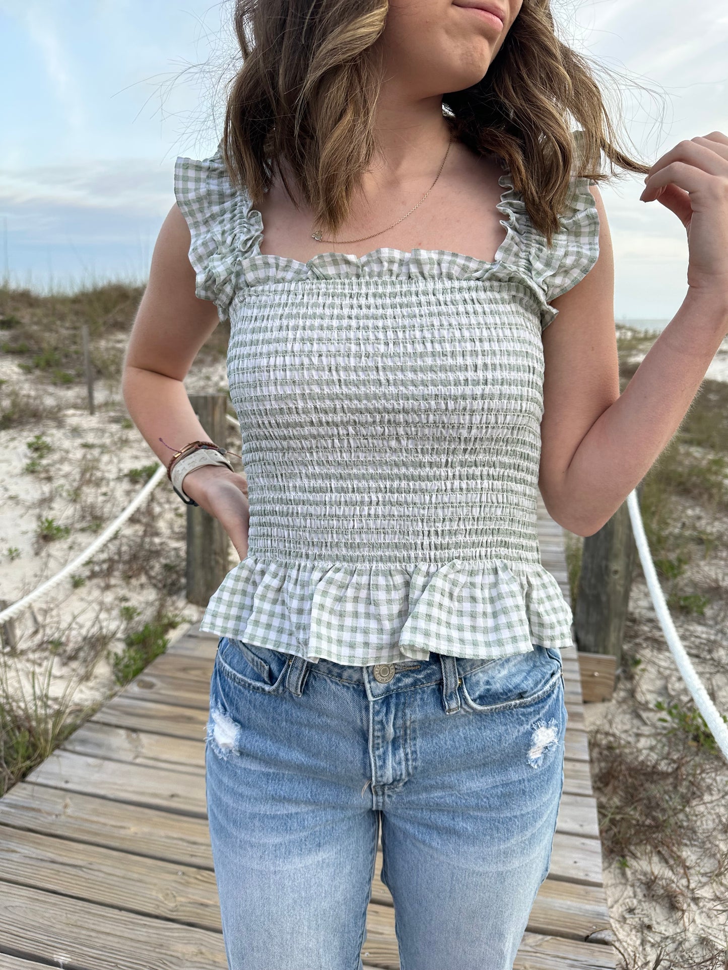Sage Gingham Top