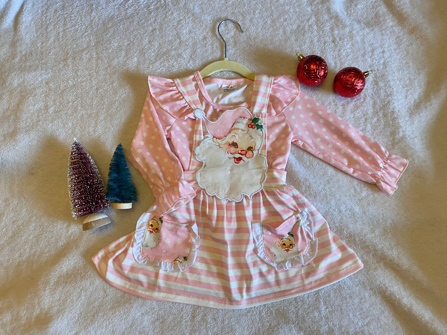Girls Pink Santa Claus Dress Set
