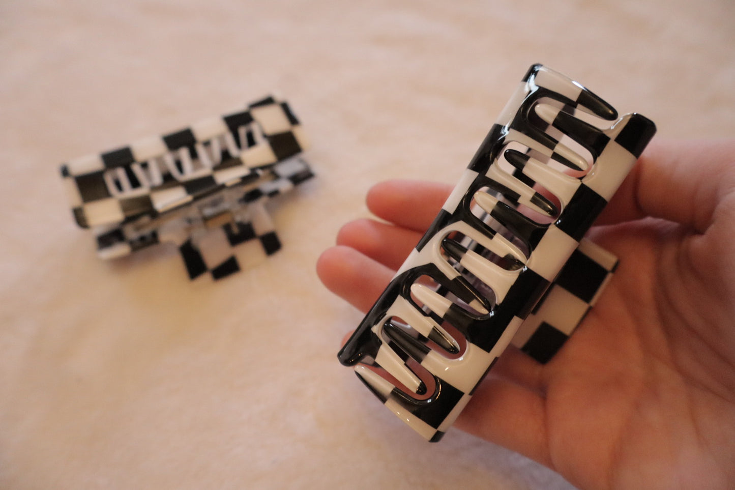 Black Checkered Mini Claw Clips