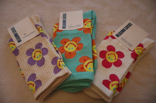 Happy Face Flower Socks