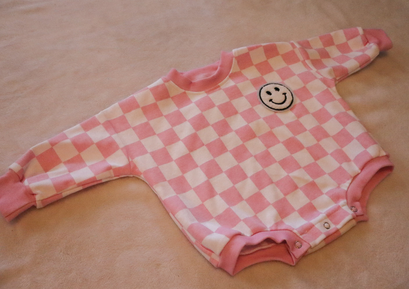 Pink Checkered Bubble Romper
