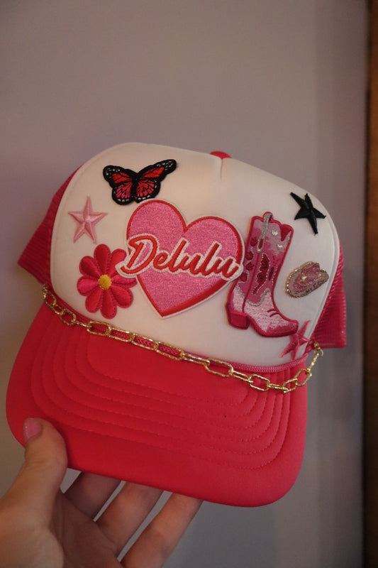 Pink Delulu Patch Trucker Hat