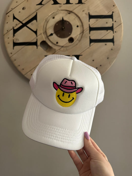 White Cowboy Happy Face Hat