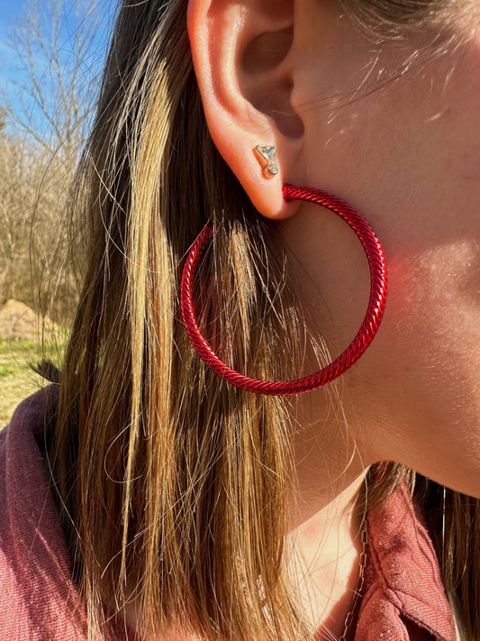 Red Downing Cable Hoop Earrings